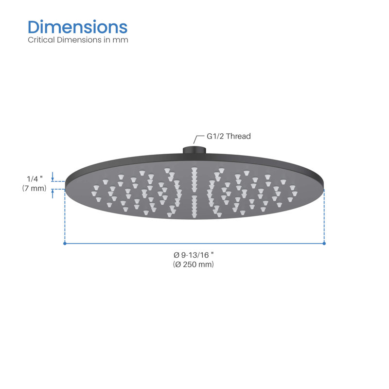 Pomme de douche circulaire à profil mince en métal 10 po 1,75 gallons par minute, Noir mat
