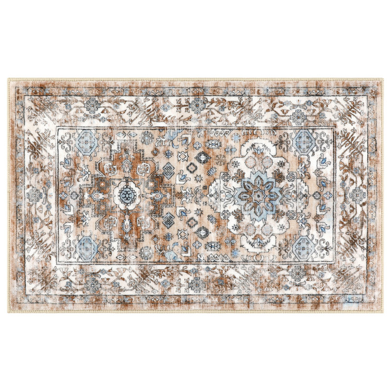 Tapis de cuisine antidérapant lavable à la machine, Brun clair crème