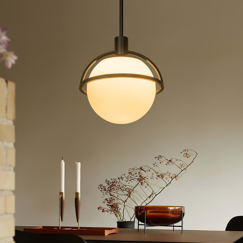 Gladi 1-Light Modern Dimmable Single Globe Pendant Light with Opal Glass Shade, Matte Black, 11.02" H x 9.65" W x 9.65" D