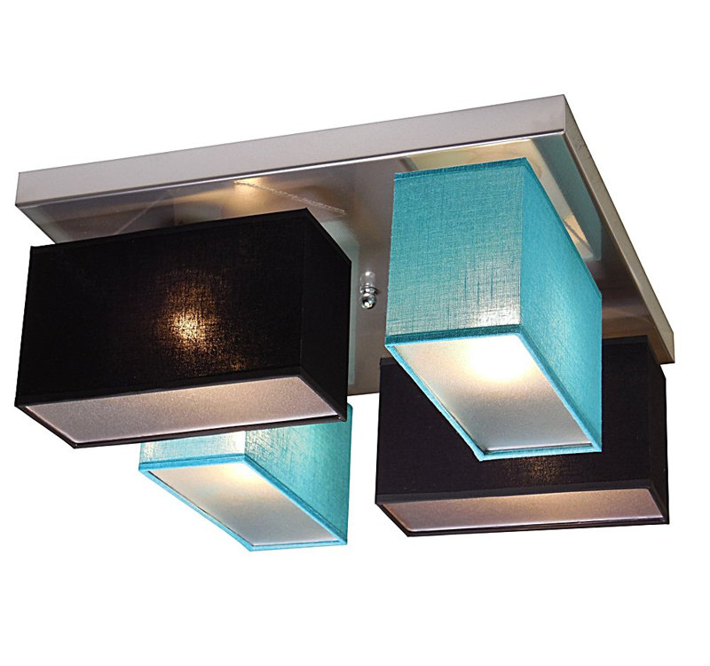 Partridge Fabric Semi Flush Mount, Black and turquoise