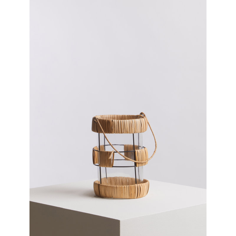 Wicker Tabletop Lantern, 21cm H x 14cm W x 16cm D, Natural