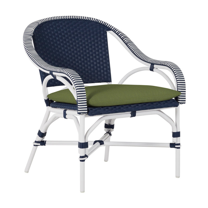 Savoy Patio Chair with Cushions, No Welt, Chalk/White/Navy, Rollo Chambray