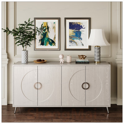 Armoire moderne en bois à 4 portes avec tablettes réglables et pieds en métal durables, parfaite pour le salon, le vestibule, le couloir, le bureau, la cuisine et la salle à manger.