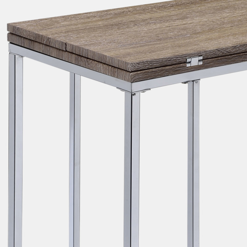 Benkley Contemporary Rectangular 24"H End Table in Weathered Oak and Chrome