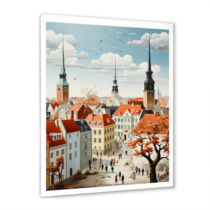 Hoosick Danemark, toits écarlates, collage I - impression, H 40 po x l 30 po x P 1,5 po, Cadre photo blanc