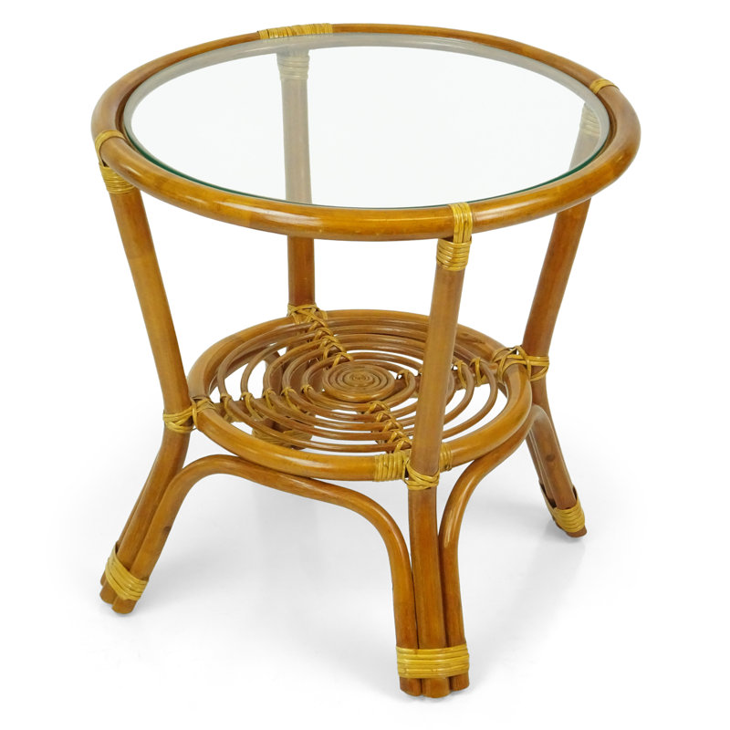 Eukleides Glass Tray Top End Table, Brown