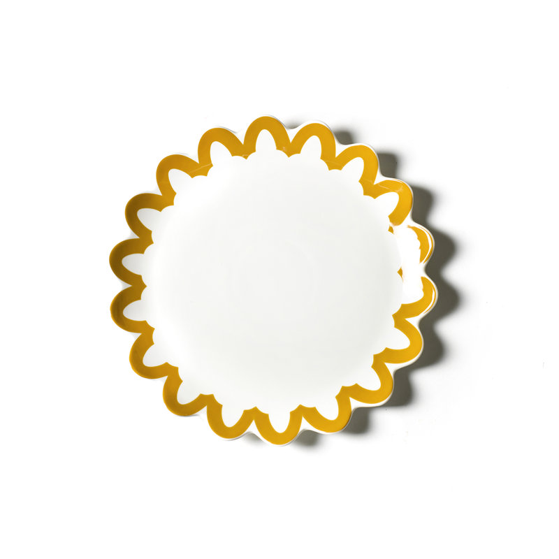 Brass Arabesque Trim Scallop Edge Platter, Yellow