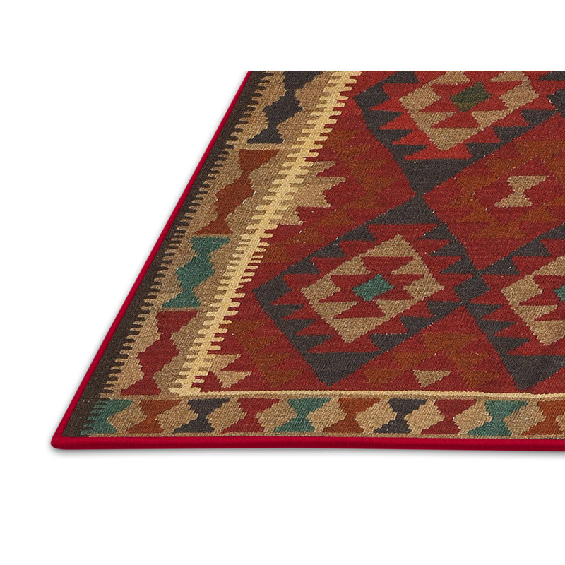 Tapis contemporain brun / rouge cramoisi / noir, Rectangle 7 pi 0 po x 9 pi 0 po
