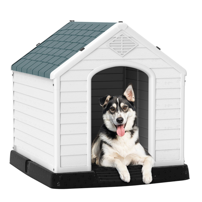 Niche pour chien en plastique, H 38,8 po x l 38 po x P 41,3 po, Gris / Blanc