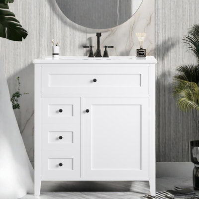 Meuble-lavabo spacieux avec rangement (doit inclure le meuble-lavabo et le lavabo), salle de bain moderne en bois aggloméré blanc de 30 po