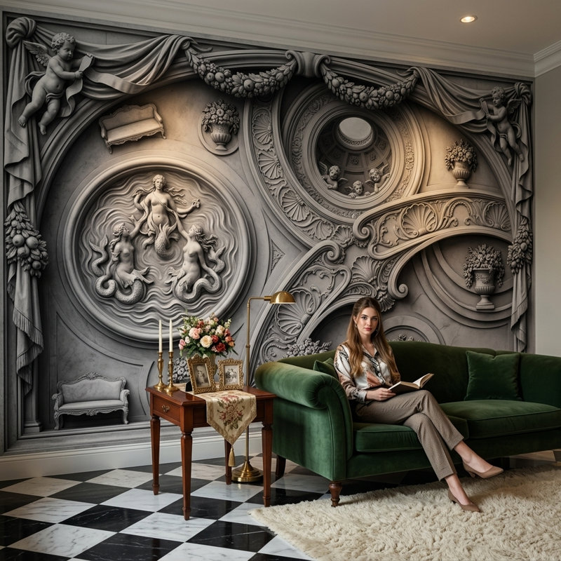 Adhésif mural chérubins classiques, Non tissé, 140 po x 108 po