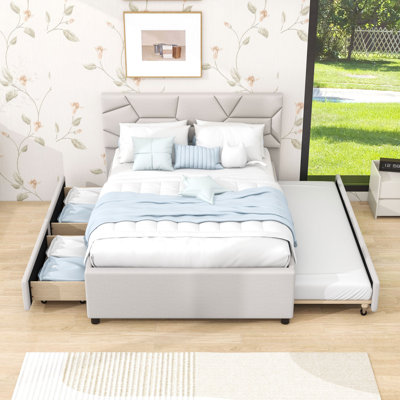 Full Size Upholstered Platform Bed with Twin Trundle and Drawers by Ebern Designs