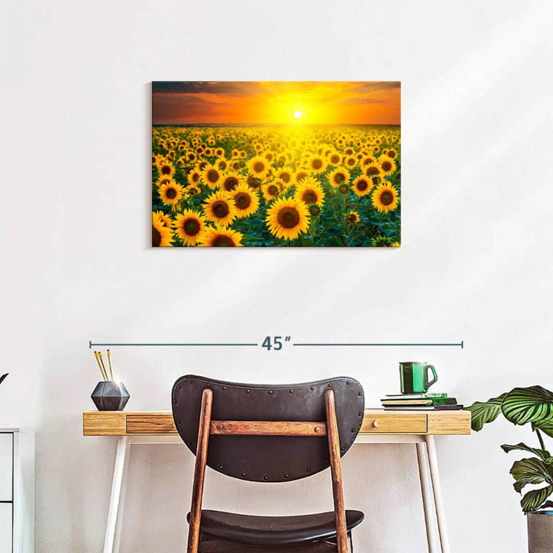 Alvord, coucher de soleil avec tournesols, H 20 po x l 30 po