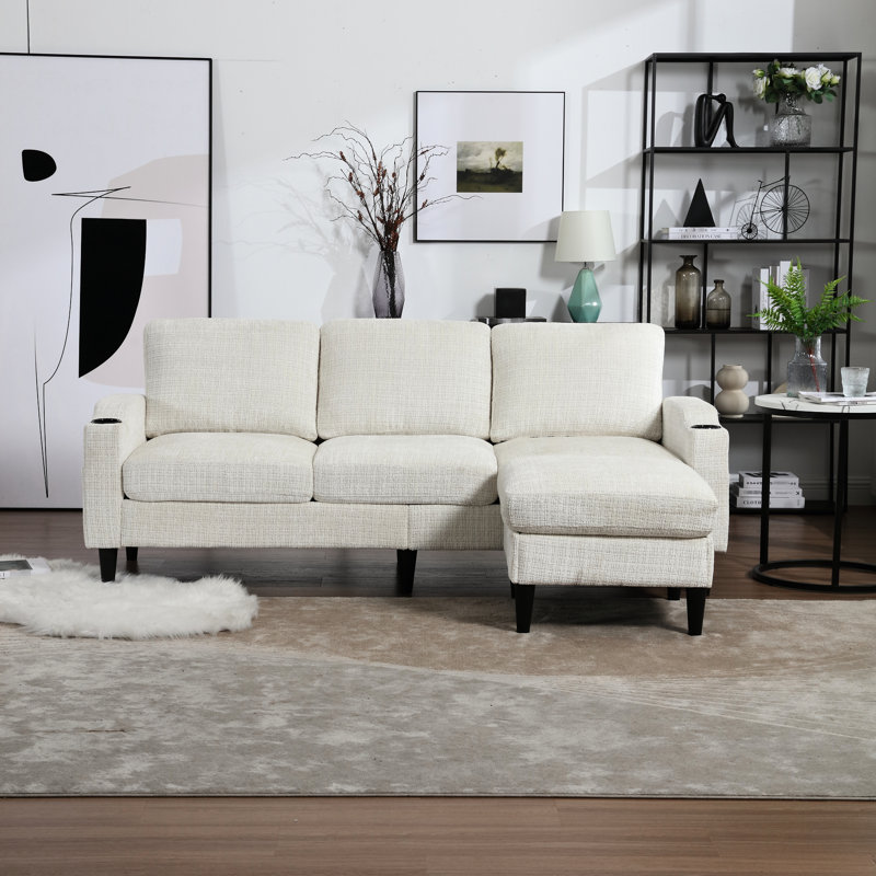 Canapé modulaire en chenille avec rangement et poches multiples pour le salon, Chenille beige
