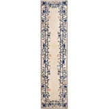Light Ivory Background Blue Floral Border Antique Chinese Peking Hallway Runner Rug