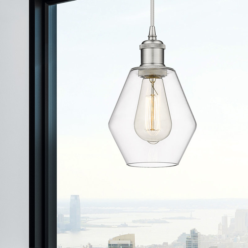 Luminaire suspendu simple à 1 lumière Gabbie, Transparent, Nickel satiné brossé