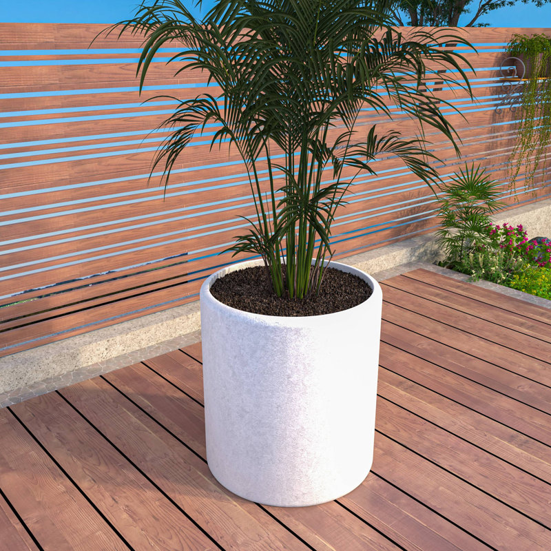 Pot de fleurs Monforto Modern Fiberstone and Clay - Pot rond avec trous de drainage pour l'intérieur et l'extérieur , Blanc
