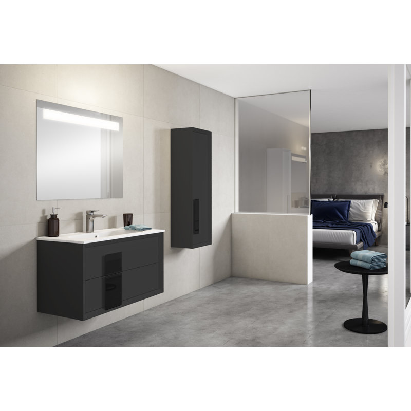 Zak Wall-Mounted Single Bathroom Vanity Set, Gray, Gray, 24"