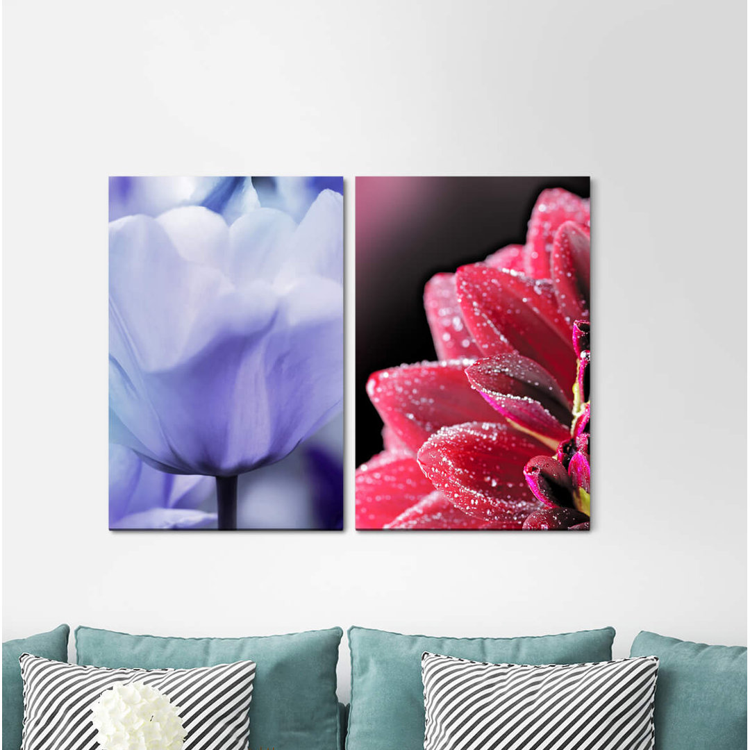 2-tlg. Leinwandbilder-Set - Fotografie „Orchid Pink Blossom Water Pearl Blue Refreshing”