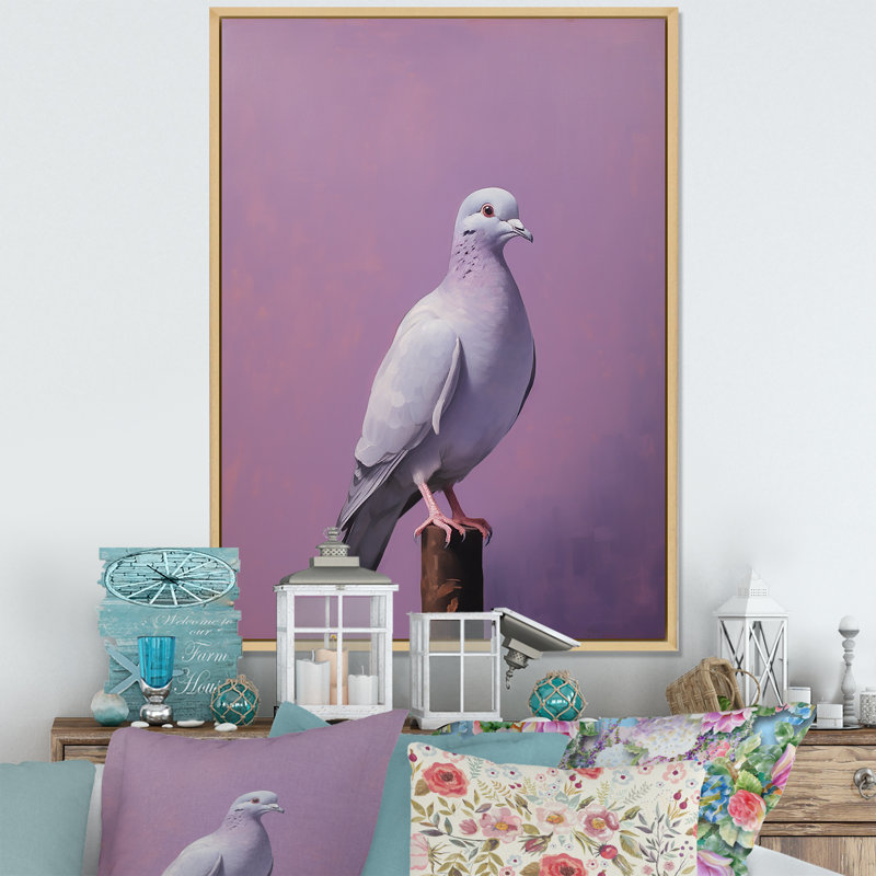 Poli colombe - art mural toile colombe, Cadre naturel flottant, H 44 po x l 34 po