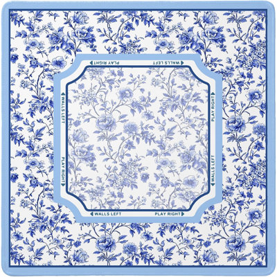 Tapis de table de mahjong floral bleu et blanc à motif floral chinois, tapis de table anti-dérapant et anti-bruit pour les jeux de cartes American Mah Jong 31,5 x 31,5