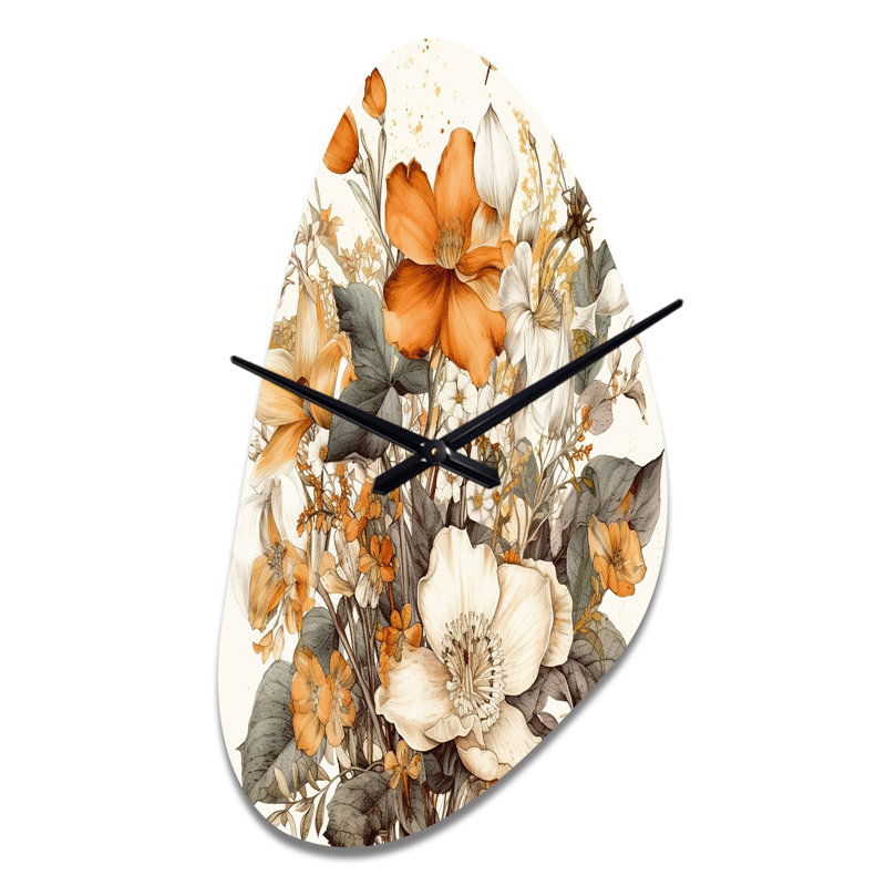 Traduction libre «Bouquet de fleurs d'oranges et crème II» de Frederic, horloge murale asymétrique en forme de crème, Grand