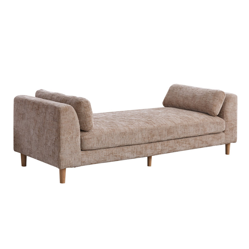 83" Chenille Upholstered End of Bed Bench with 2 Bolster Pillows and Solid Wood Legs, Wheat
