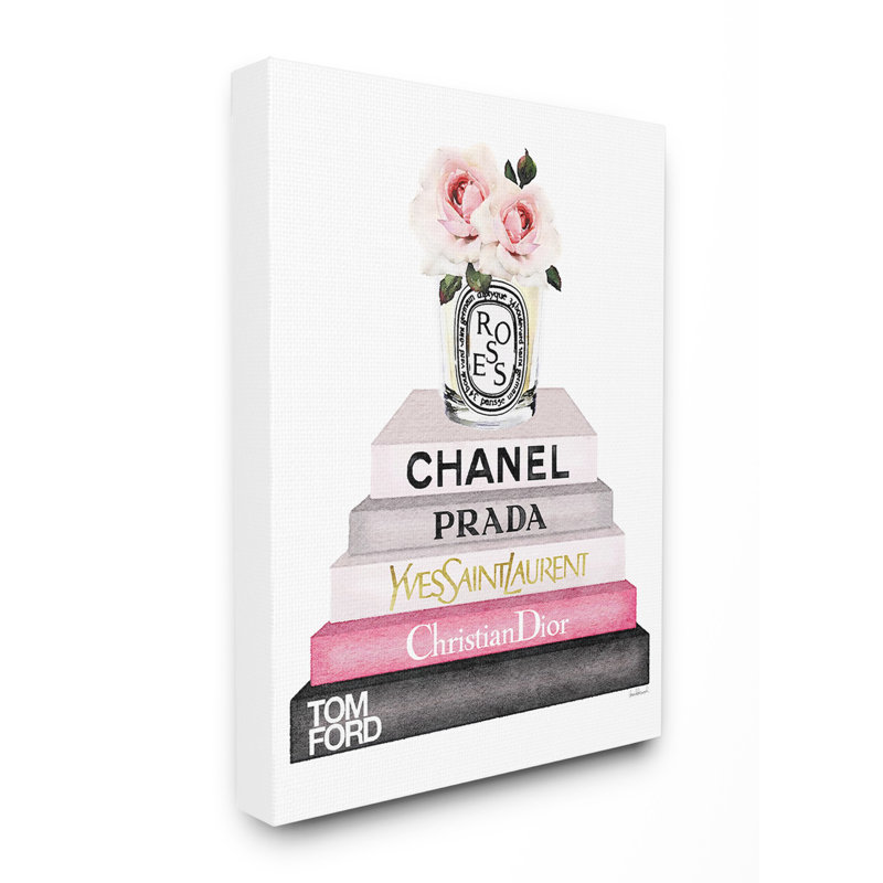 Pile à livres avec bougie rose rose par Amanda Greenwood - cadre flottant, H 20 po x l 16 po x 1,5 po, Toile tendue