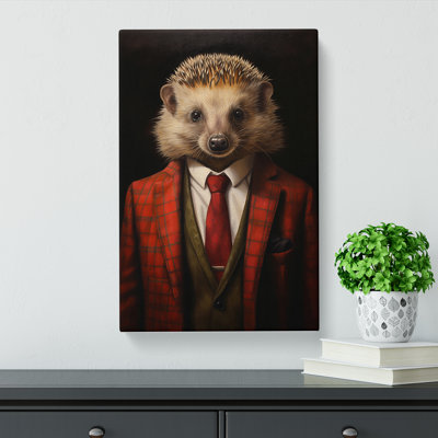 Hedgehog In A Suit Painting - Wrapped Canvas