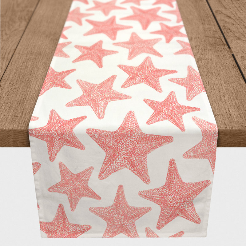 Cloutier Sketched Starfish Table Runner, 90" L x 16" W, Coral