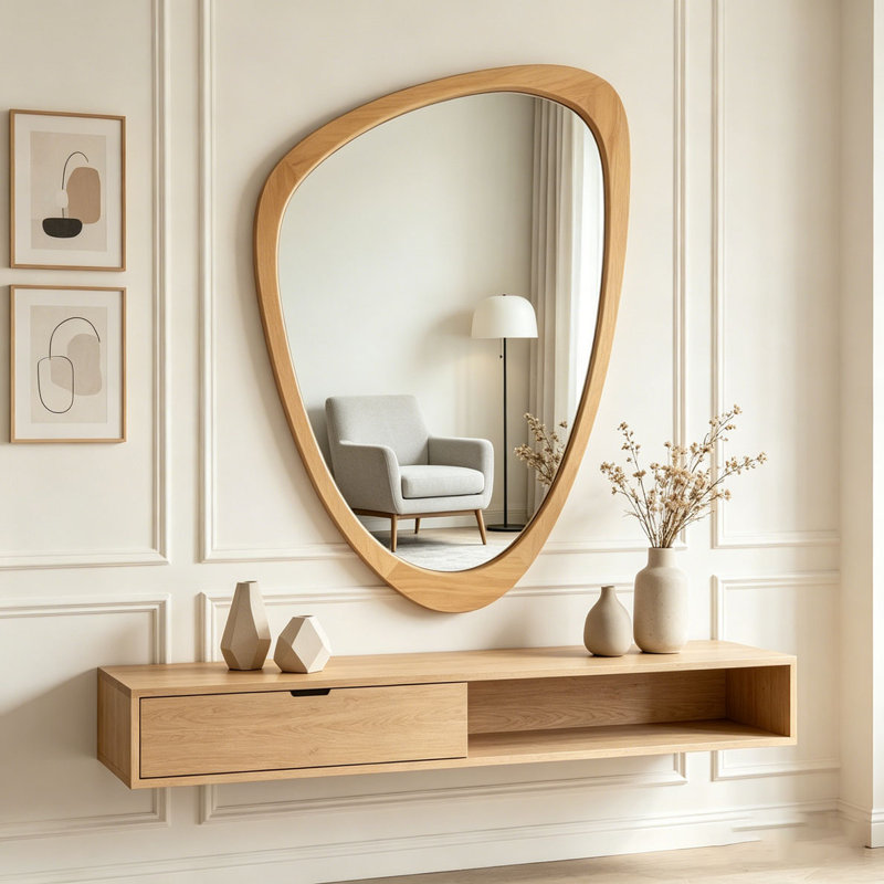 Miroir décoratif irrégulier, 20 po x 30 po, Chêne