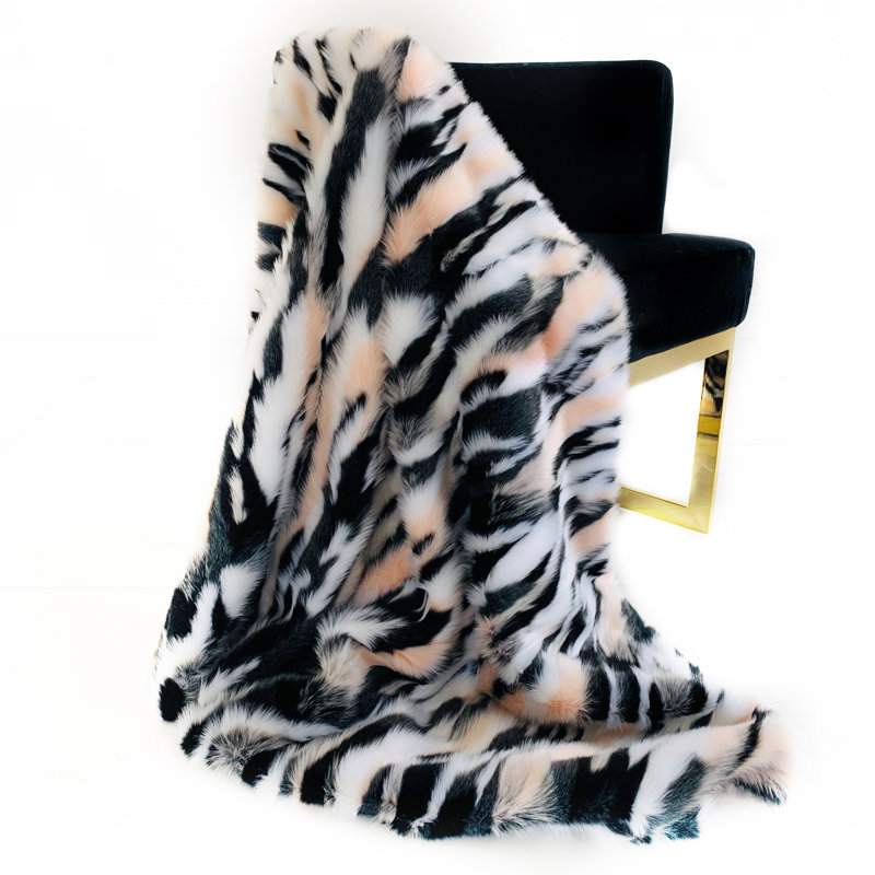 Knitted Throw Blanket, 60" W x 90" L, Black, White, Pink