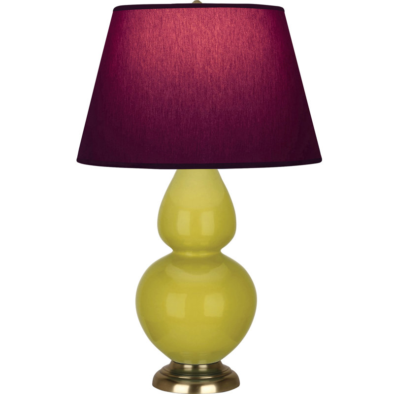 Lampe de table double gourde en céramique, Citron glacé / laiton, Prune / lavande, Laiton