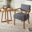 Ensemble de 2 chaises d'appoint de style Mid-Century avec structure en bois et fauteuil rembourré en tissu de lin avec fauteuil de lecture classique à rayures verticales pour salon, chambre à coucher et balcon