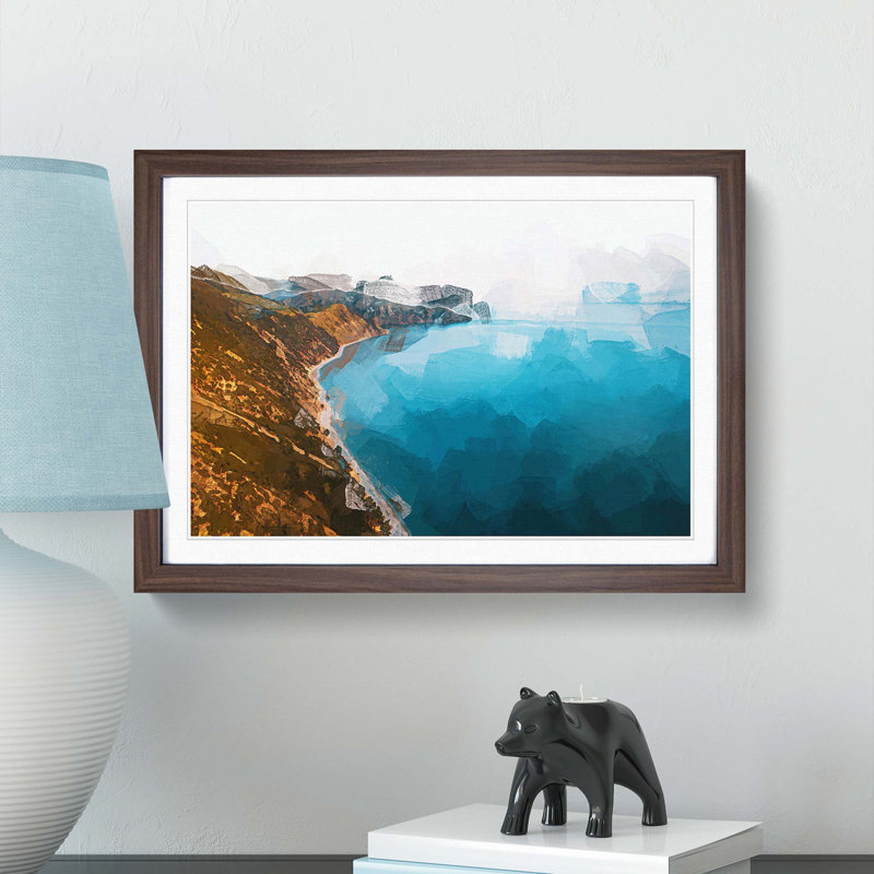Coastline of New Zealand in Abstract - Picture Frame Graphic Art Print, 36cm H x 48cm W x 2cm D, Walnut Framed