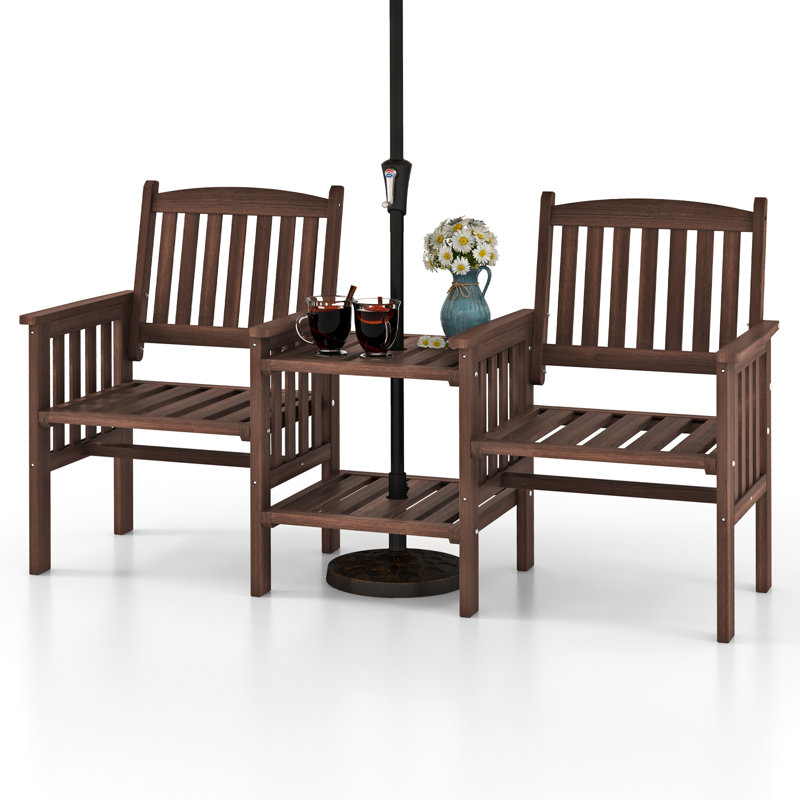 Outdoor Table And Chairs Set Patio Garden Bench Side Table W/ Umbrella Hole