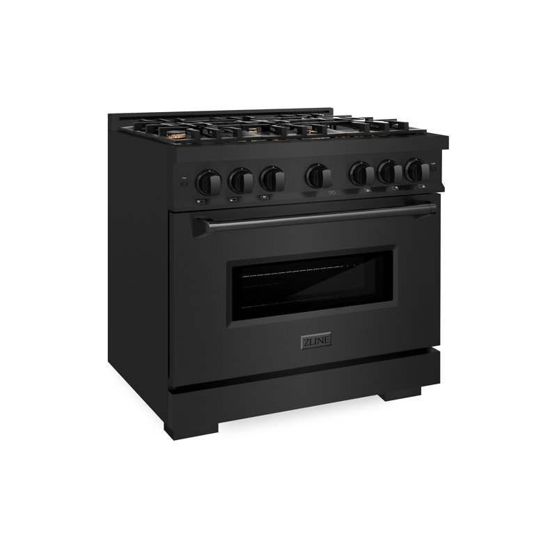 ZLINE 36" Classic Gas Range w/ Convection Oven in Stainless Steel w/ 6 Brass Burners, Black Stainless Steel