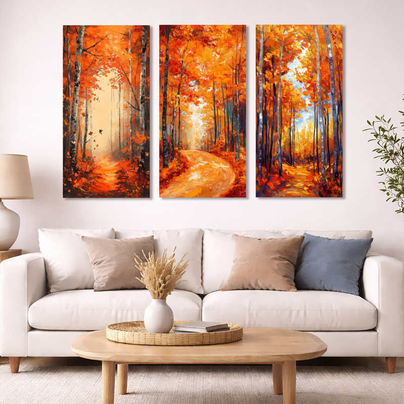 «Wild Brush Autumn Forest - Érable», art mural encadré à 3 panneaux, H 40 po x l 60 po, Toile tendue