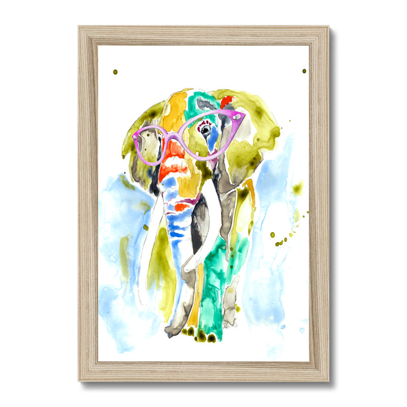 Smarty-Pants Elephant by Jennifer Goldberger - Painting, 80cm H x 55cm W, Natural Wood Framed Paper Print