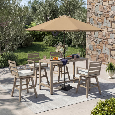 Winston Patio Aluminum 4 Person Bar Set With 2-In-1 Convertible High Bar Table And Swivel Bar Stools
