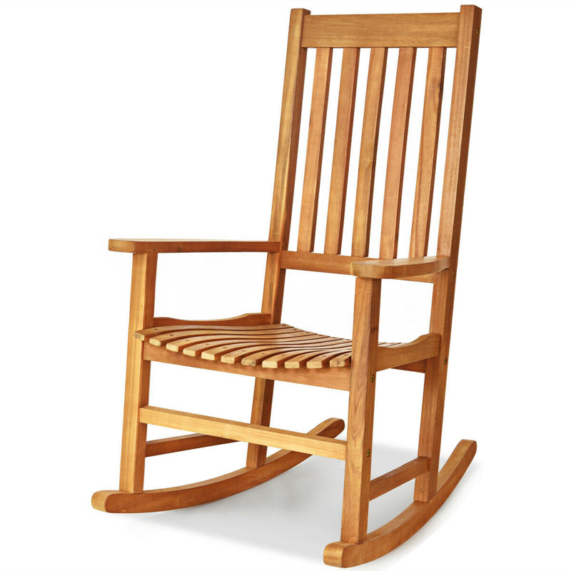 Natural Eucalyptus Wood Outdoor Rocking Chair with Arms