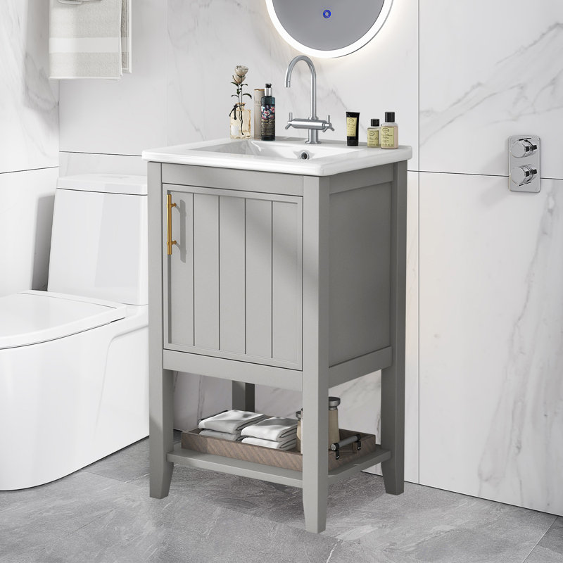 Meuble-lavabo de 20 po avec lavabo, support de rangement et tablette ouverte, Gris