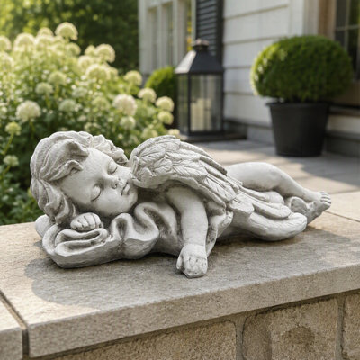 Weatherproof Magnesium Oxide Lying Angel Statue for Garden and Patio Decor, Durable and Exquisitely Detailed Ornament