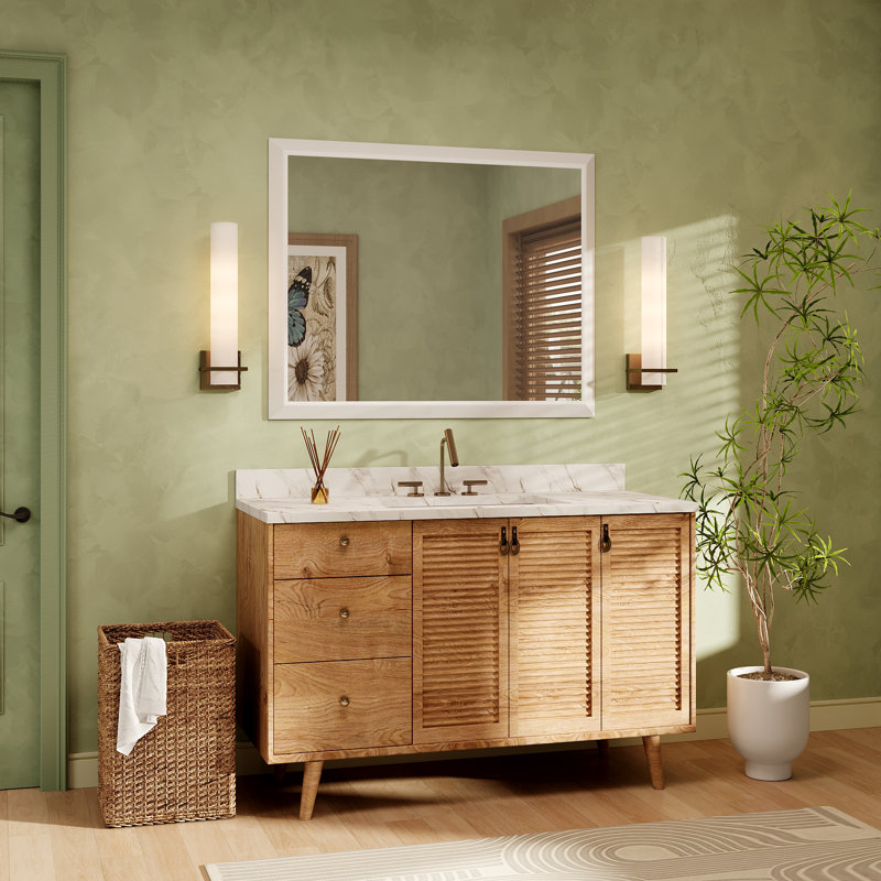 Molly Tempered Glass Metal Beveled Framed Wall Mounted Vanity Rectangular Mirror, 40" x 32", White