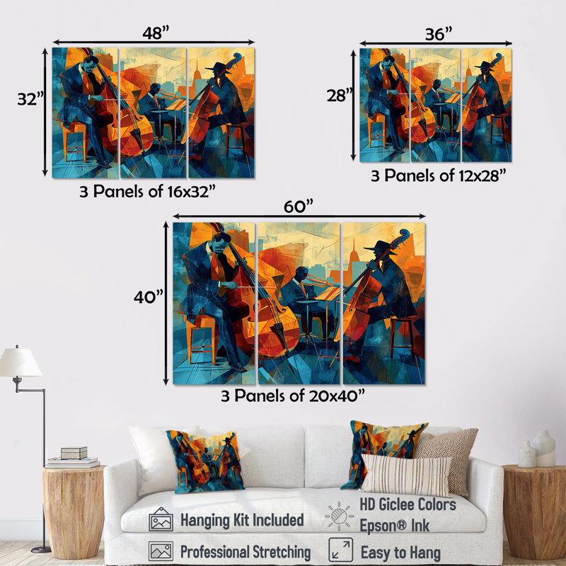 Miroir - ensemble d'art mural musicien, H 28 po x l 36 po x P 1 po, Toile tendue