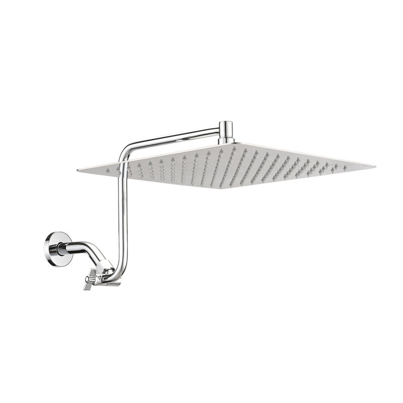 12 Inch Shower Head With Movable Adjustable Arm - Stainless Steel, No Clogging, Fits Pipe Threads 12" Square Showerhead Extension Low Maintenance, Luxury Bathroom Look