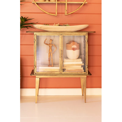 Kyng 31.5" H Antique Brass Glass-Paned Accent Cabinet