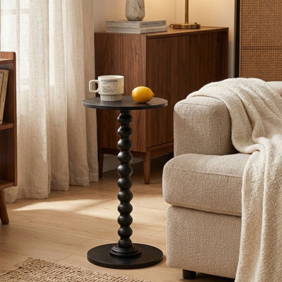 Table d'appoint ronde en bois, table d'appoint Mid-Century avec base piédestal
