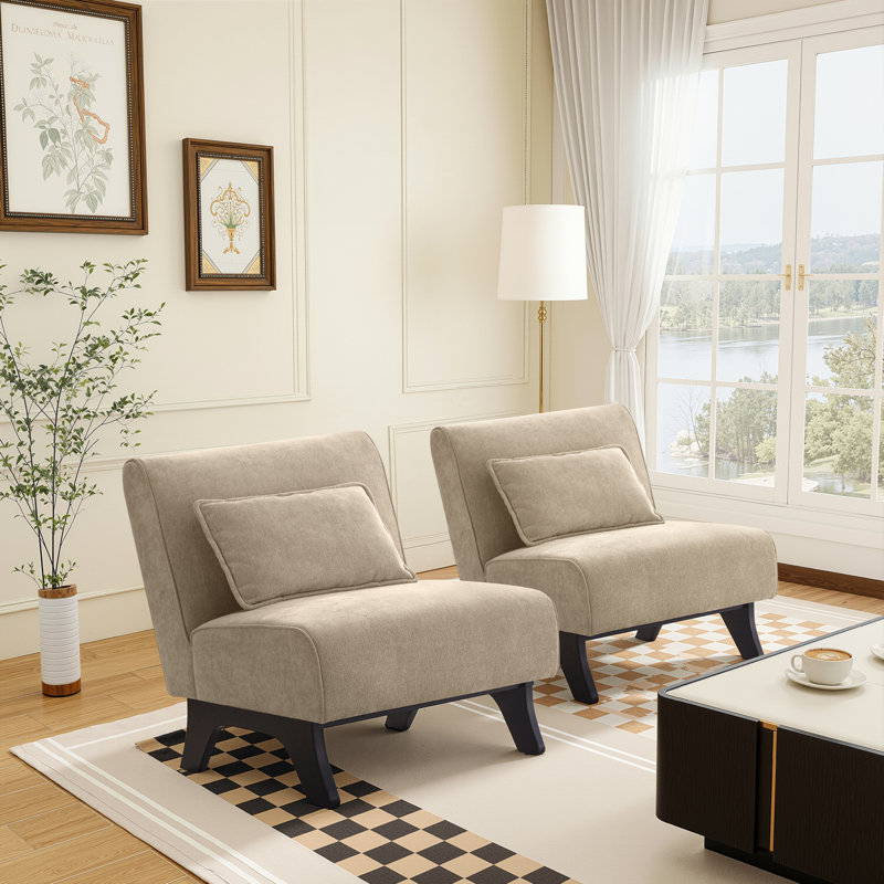 29.3" W Upholstered Accent Chair with Included Pillow (Set of 2) , Yellow