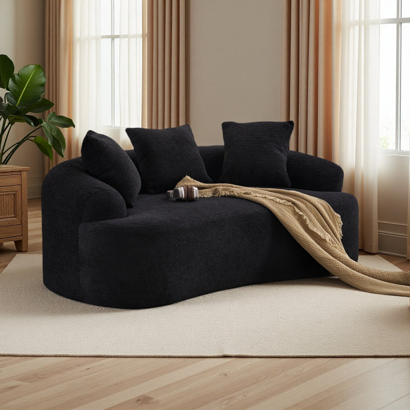 Canapé courbé en éponge à compression complète, canapé compact en chenille 30D sans assemblage pour petits espaces et appartements, L 65 po, 300 lb, 3 coussins